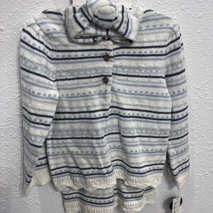 Nicole Miller Kids Striped Turtleneck Sweater - White and Blue